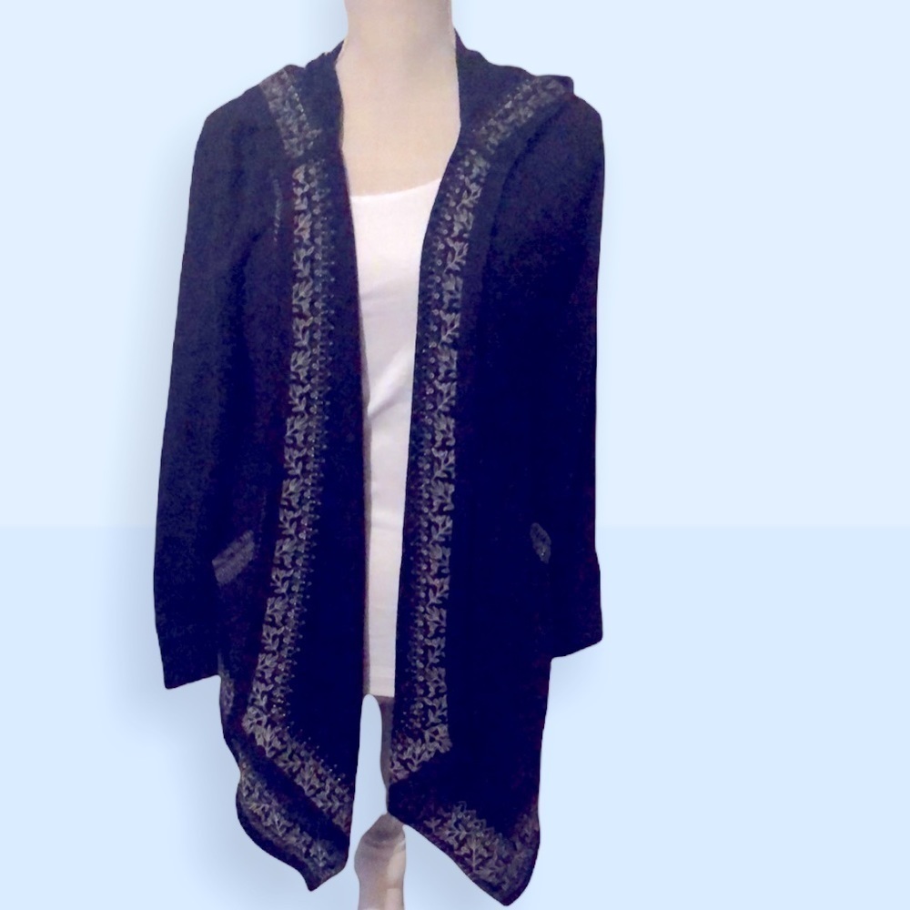 Style & Co black hoodie cardigan with metallic trim, sz med.